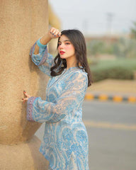 Classic Sky Blue Digital Print Palazzo Suit