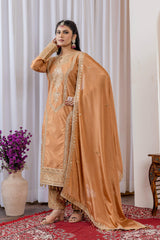 Imposing Chinon Silk Beige Color Top With Plazzo