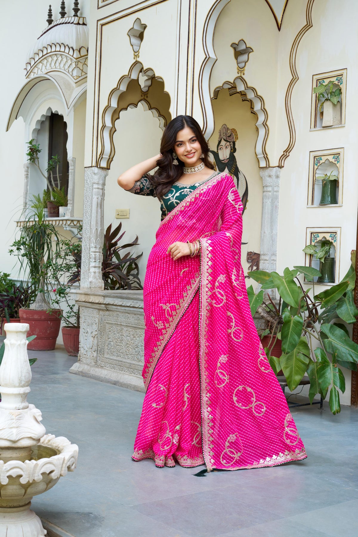 Function Wear Gota Pati Work Pink Saree