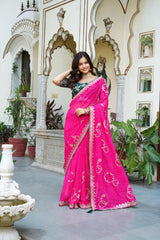 Function Wear Gota Pati Work Pink Saree