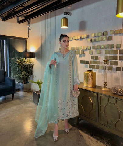 Preferable Thread And Sequence Work Teal Blue Color Salwar suit