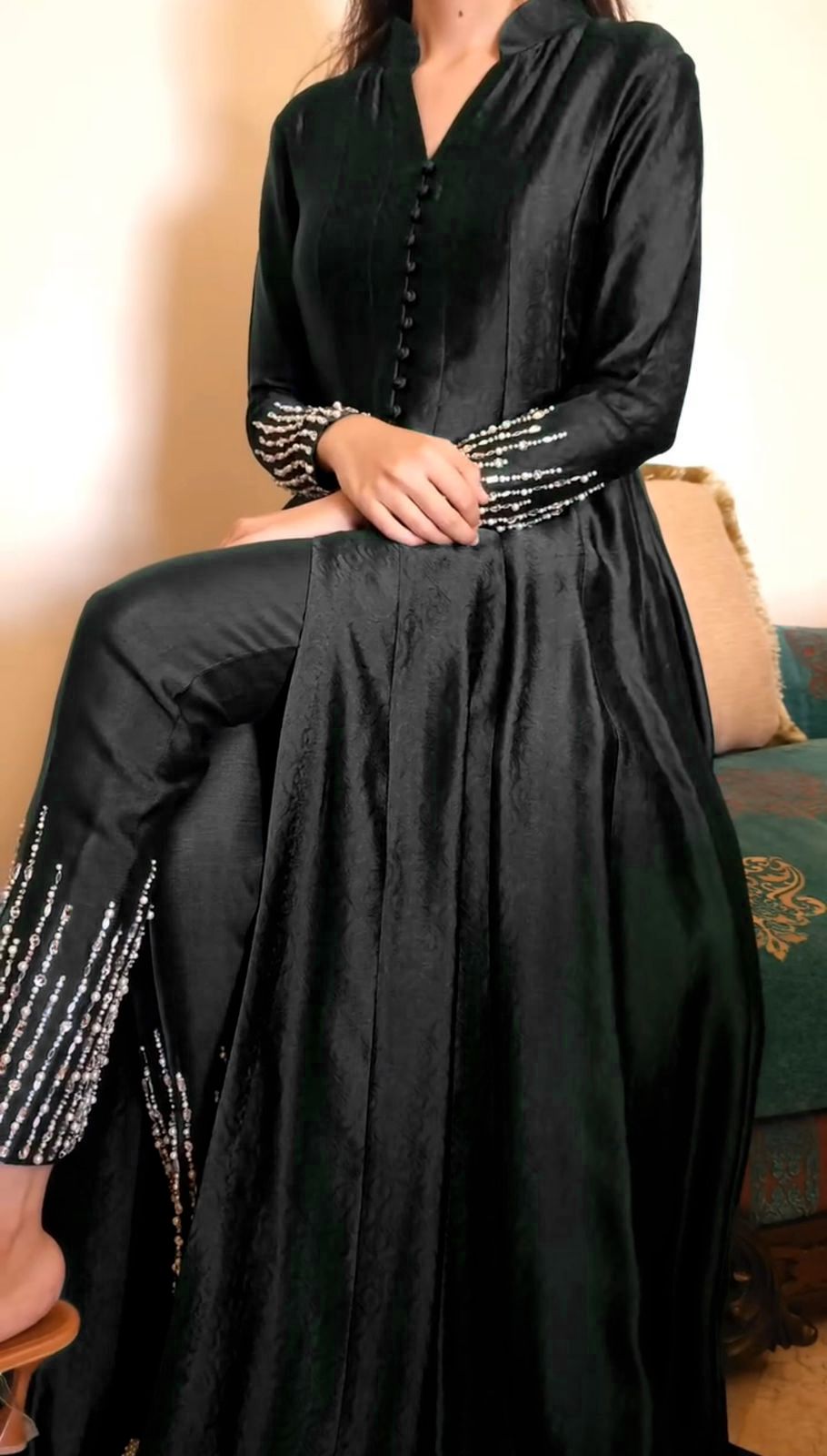 Awesome Chinon Silk Black Color Top With Pent