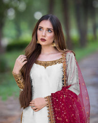 Awesome Sequence Work White Color Top Palazzo With Dupatta