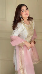 Fantastic Embroidery Work White Color Sharara Suit