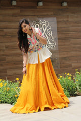Pretty Yellow Cotton Embroidery Work Lehenga