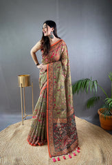 Blissful Malai Cotton Mehndi Color Saree