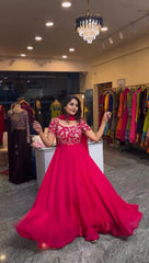 Designer Sequnce Work Red Color Grown With Dupatta