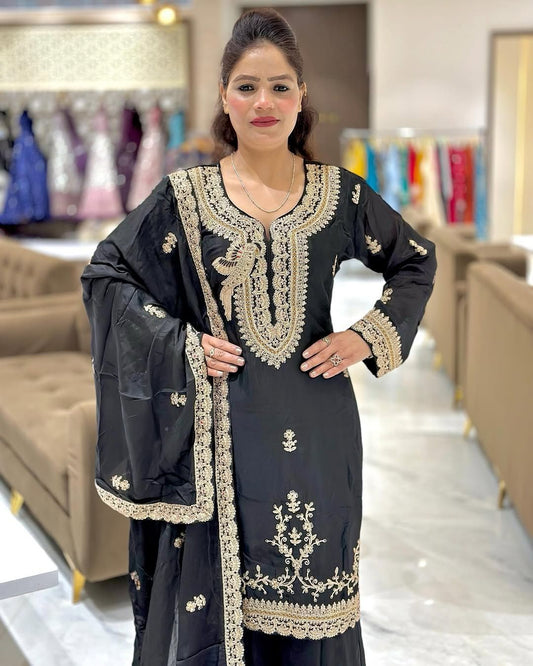 Attractive Sequence Work Black Color Palazzo Suit