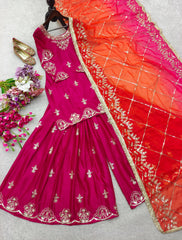 Ravishing Pink Cinon Silk Sequence Work Sharara Suit