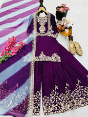 Festive Wear Fully Stitched Purple Color Sharara Suit