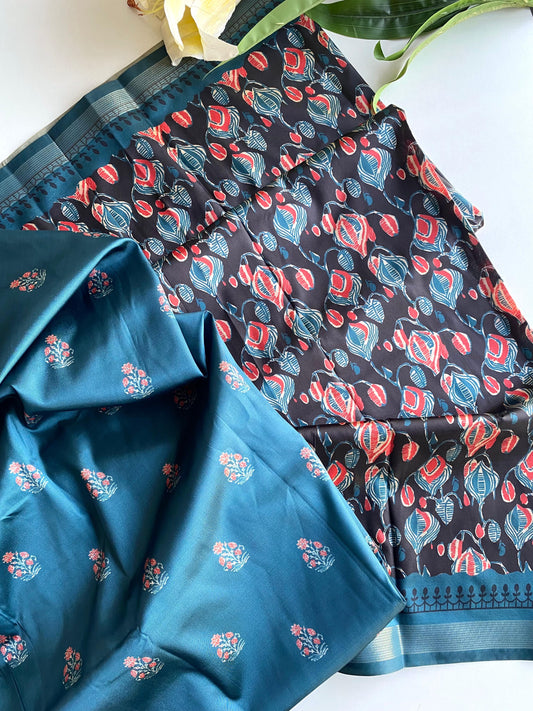 Graceful Dola Zari Patta Border Teal Blue Color Saree