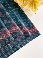Captivating Bandhani Print With Work Blue Color Saree