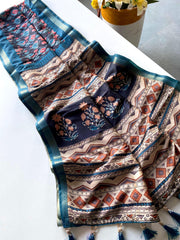 Graceful Dola Zari Patta Border Teal Blue Color Saree