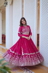 Traditional wear Sequence Work Pink Color Lehenga Choli