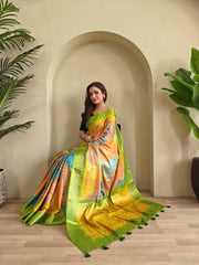 Multi Color Design Stylish Print Green Color Saree