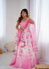 Glorious Pink Organza Digital Printed Lehenga Choli