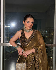 Party Wear Space Silk Beige Color Saree