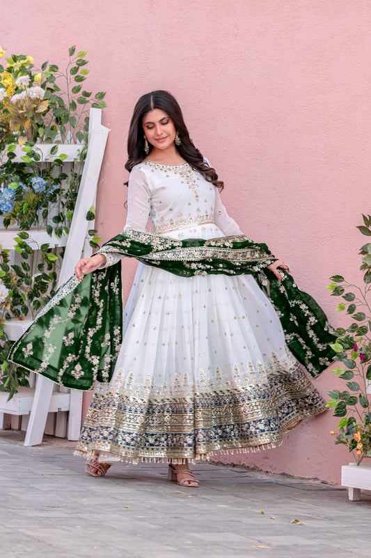 Preferable Georgette Green Color Gown With Wine dupatta