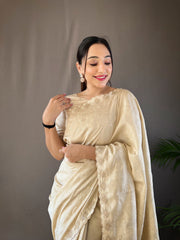 Presenting Ready To Wear Cream Color Silk Saree