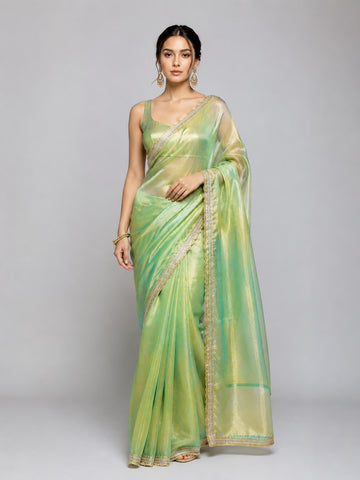 Peach Soft Tissue Silk with Fancy Lace Border Saree
