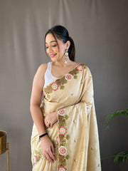 Awesome Cream Color Matka Silk Saree