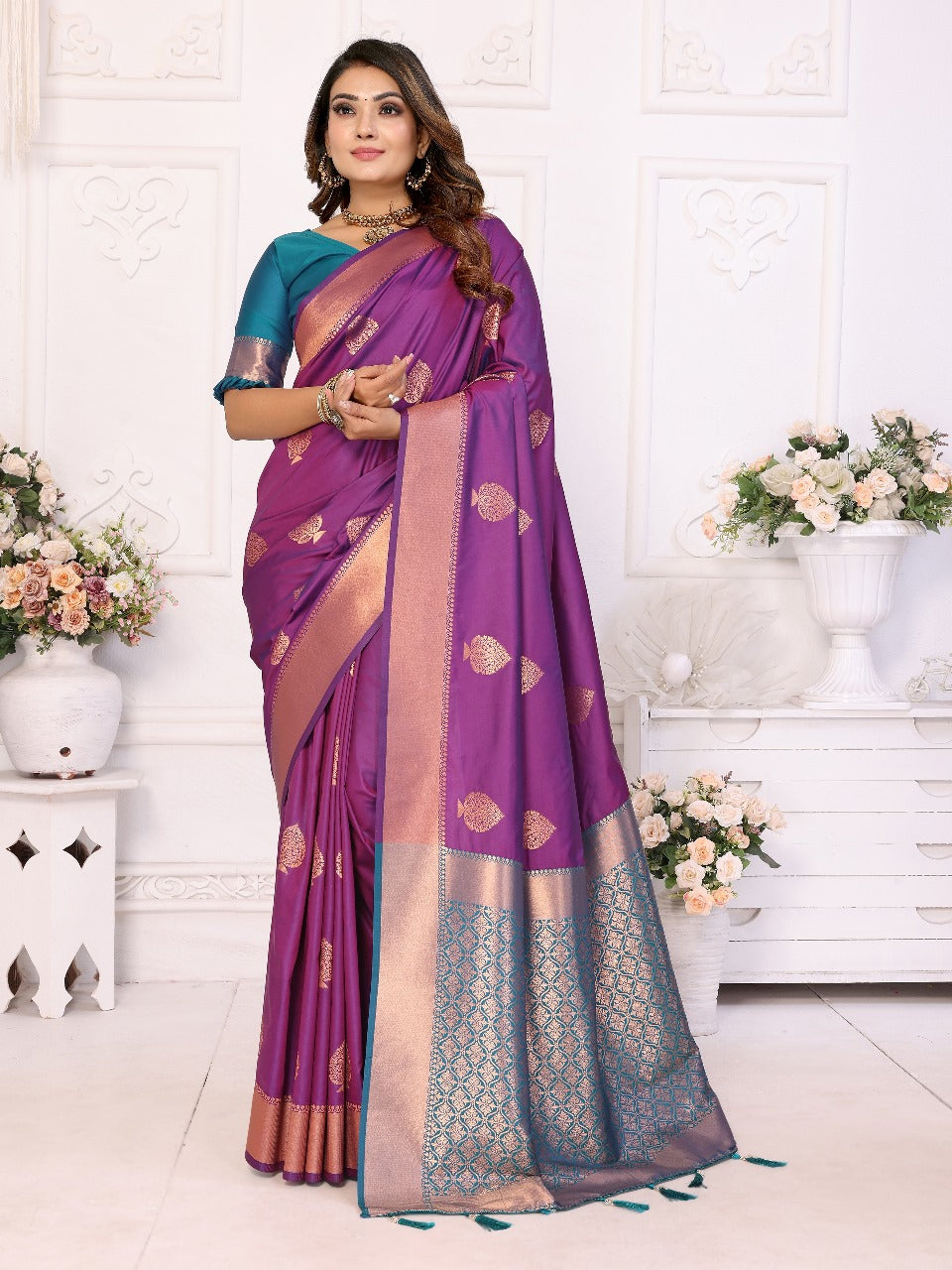 Elegant Soft Silk Purple Color Saree