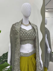 Elegant Grey Color Heavy Sequence Dhoti Style Suit