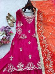 Ravishing Pink Cinon Silk Sequence Work Sharara Suit