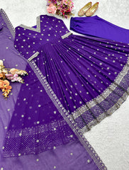 Wonderful Sequence Work Fully Stitched Purple Gown