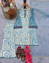 Classic Sky Blue Digital Print Palazzo Suit