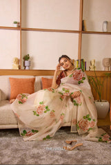Beautiful Floral Print With Work White Color Saree