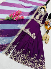 Festive Wear Fully Stitched Purple Color Sharara Suit