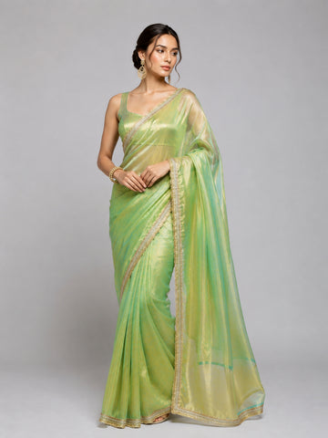 Peach Soft Tissue Silk with Fancy Lace Border Saree