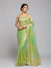 Peach Soft Tissue Silk with Fancy Lace Border Saree