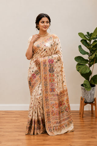 Beautiful Musterd Pashmina Silk Rajwadi Work Saree