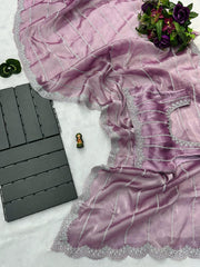Peaceful Embroidery Zari Work Lavender Color Saree