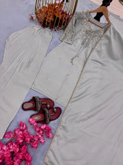 Patiala Style Beads Work Grey Color Salwar Suit