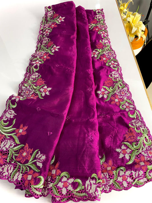Designer Tussar Silk Purple Color Saree