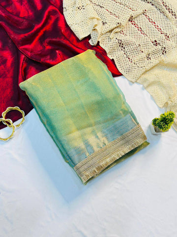 Peach Soft Tissue Silk with Fancy Lace Border Saree
