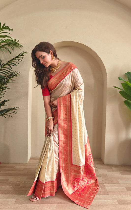 Festive Wear Off White Color Rich Pallu Paithani Silk Saree