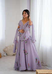 Stylish Lavender Hand Painted Lehenga Set