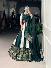 Traditional Wear Green Color Pure Rayon Lehenga Choli