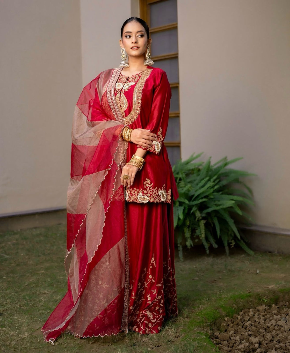 Festive Wear Fully Stitched Red Color Sharara Suit