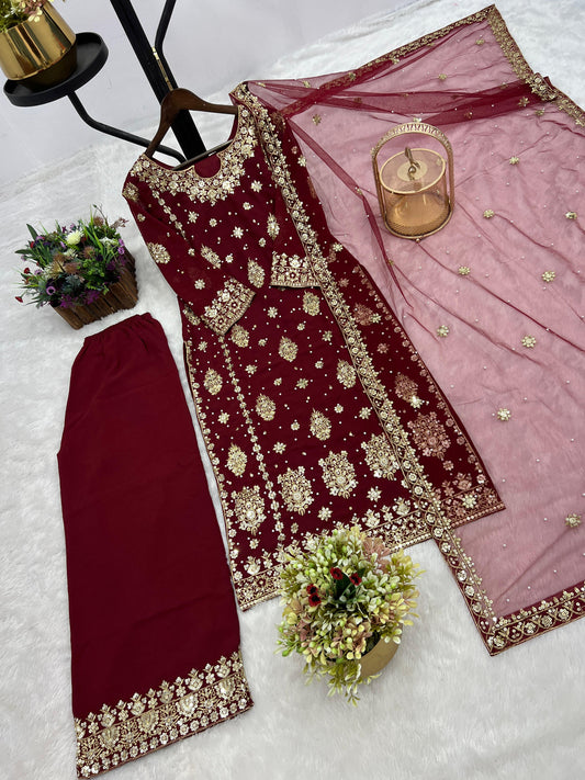Function Wear Heavy Work Maroon Palazzo Suit