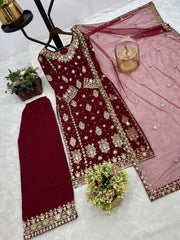 Function Wear Heavy Work Maroon Palazzo Suit
