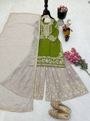 Decent Georgette Perrot Color Sharara Suit