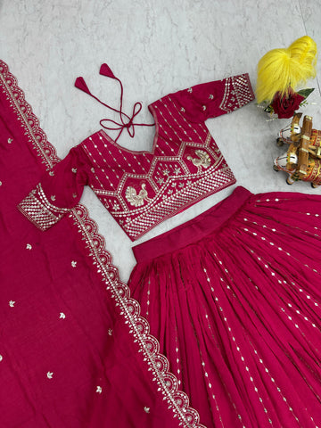 Gorgeous Pink Vichitra Thread Work Lehenga Choli