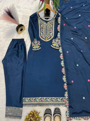 Navy Blue Color Embroidery Work Salwar Suit