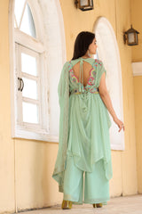 Beautiful Embroidery Work Pista Color Palazzo Suit With Koti