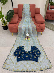 Fantastic Thread With Sequence Work Sky Blue Color Designer Saree